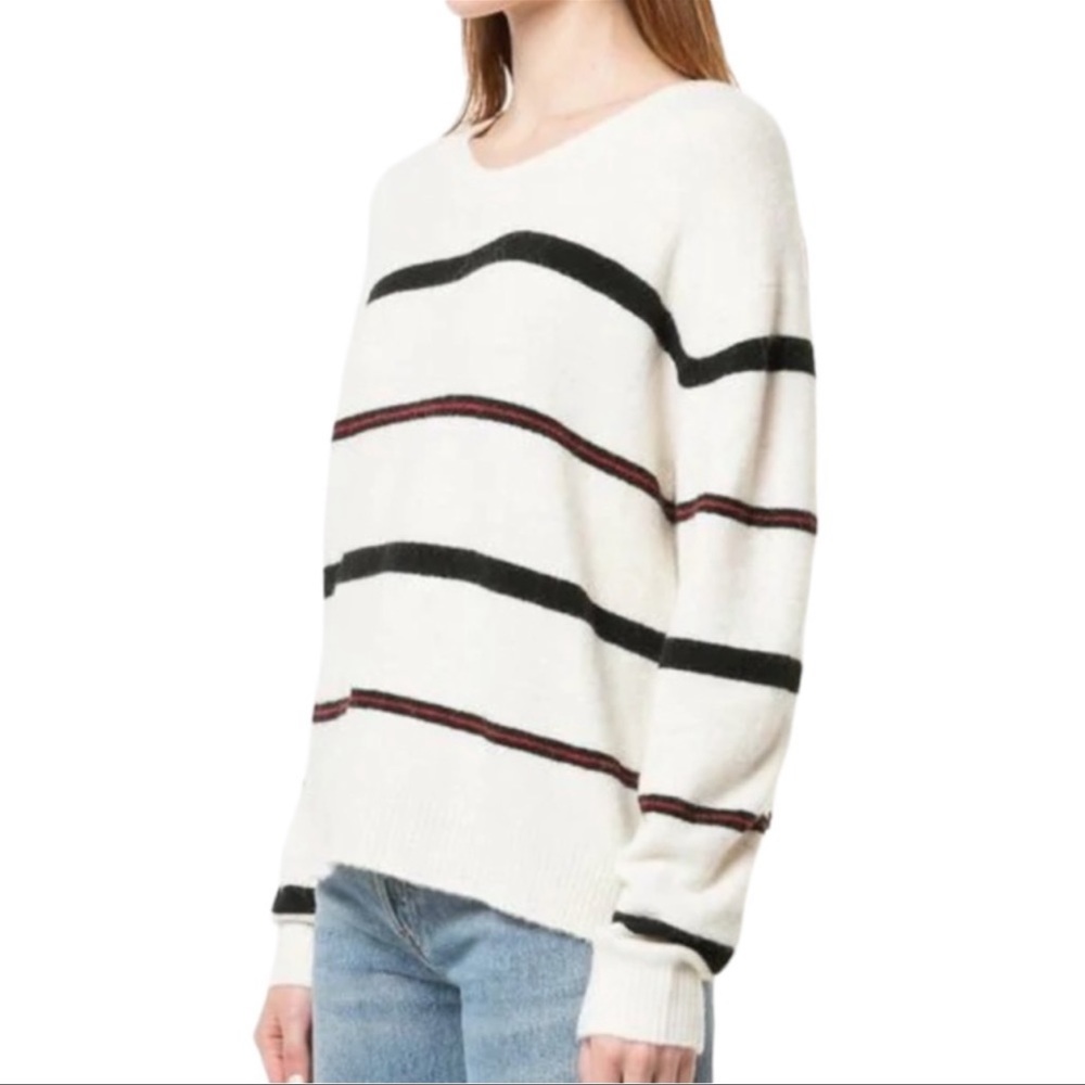 Frame Denim Wool/Alpaca Blend Striped Sweater Off White + Multi SZ L